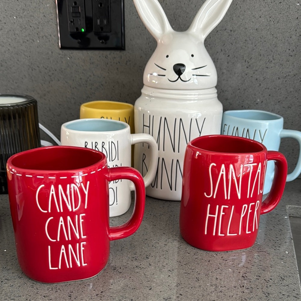 Rae Dunn Red Ceramic Mug Set